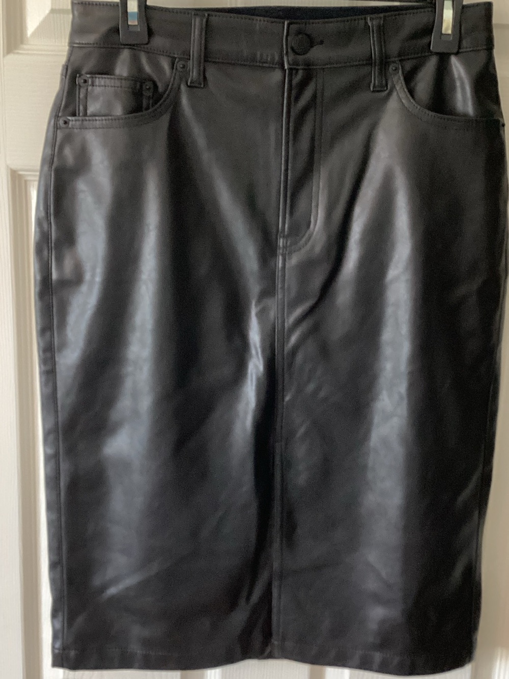 GAP Black Faux Leather Midi Skirt